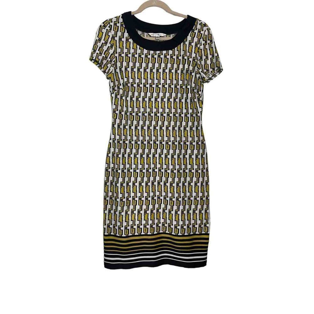 AA STUDIO|WOMEN’S SHEATH DRESS SHORT SLEEVES BLACK GEO PRINT SIZE 10